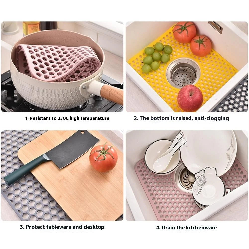 Large Size Silicone Kitchen Hollow Sink Mat Non-Slip Heat Insulation Desk Pad Drain Mat - Yellow - 2