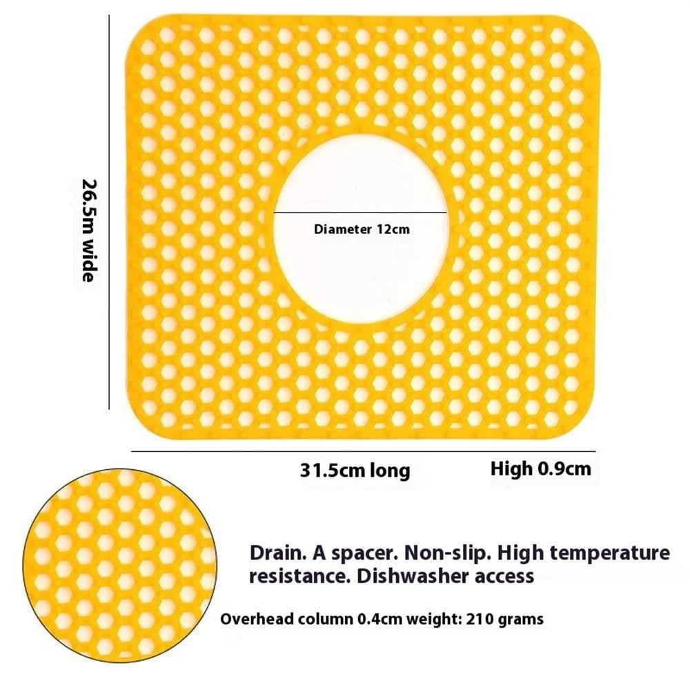Large Size Silicone Kitchen Hollow Sink Mat Non-Slip Heat Insulation Desk Pad Drain Mat - Yellow - 4