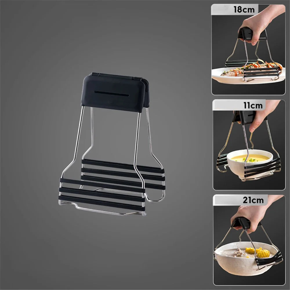 AAB050 PP+Stainless Steel+Silicone Bowl Gripping Tool Kitchen Anti-scald Bowl Plate Cup Clip - Black - 2