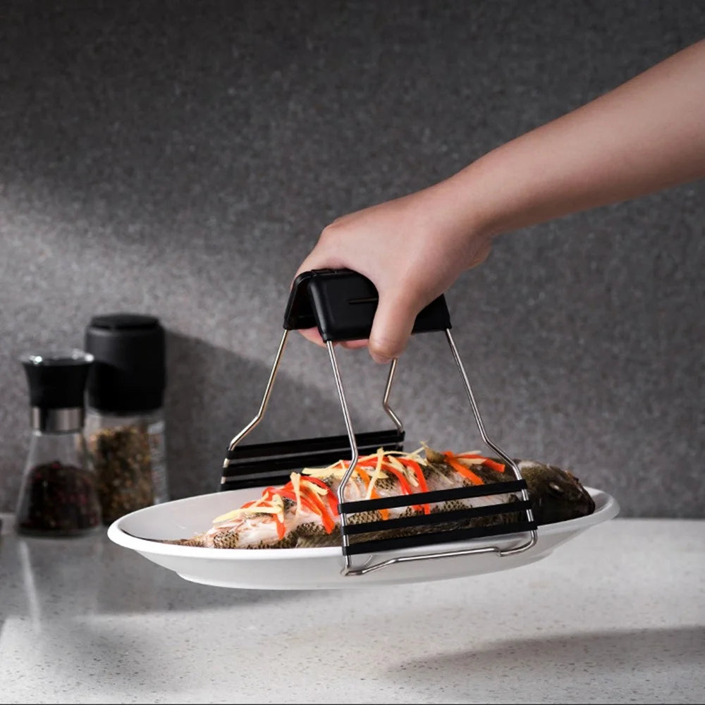 AAB050 PP+Stainless Steel+Silicone Bowl Gripping Tool Kitchen Anti-scald Bowl Plate Cup Clip - Black - 3