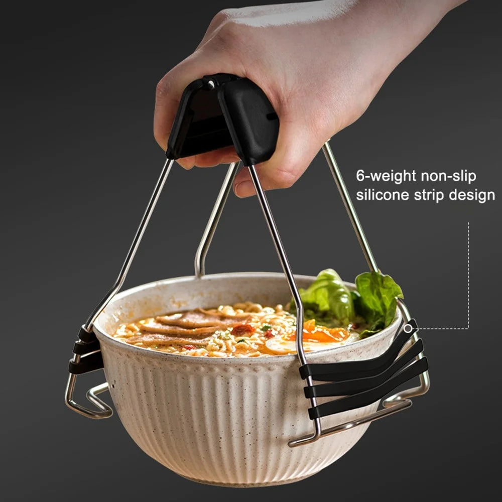 AAB050 PP+Stainless Steel+Silicone Bowl Gripping Tool Kitchen Anti-scald Bowl Plate Cup Clip - Black - 4