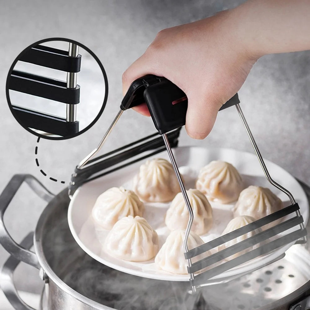 AAB050 PP+Stainless Steel+Silicone Bowl Gripping Tool Kitchen Anti-scald Bowl Plate Cup Clip - Black - 5