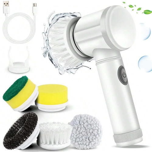 Electric Scrubber Cordless Power Cleaning Brush with 5 Replaceable Brush Heads - White - 1