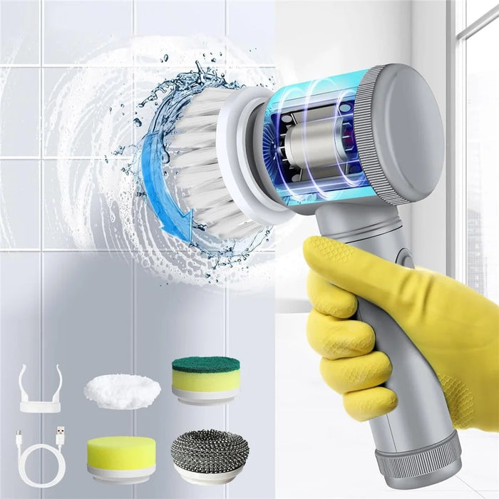 Electric Scrubber Cordless Power Cleaning Brush with 5 Replaceable Brush Heads - White - 6