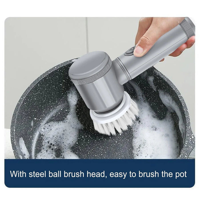 Electric Scrubber Cordless Power Cleaning Brush with 5 Replaceable Brush Heads - White - 7