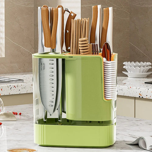 Rotating Knife Block Utensil Holder Countertop Organizer for Knives Chopsticks Spoons Kitchen Storage Rack - Green - 1
