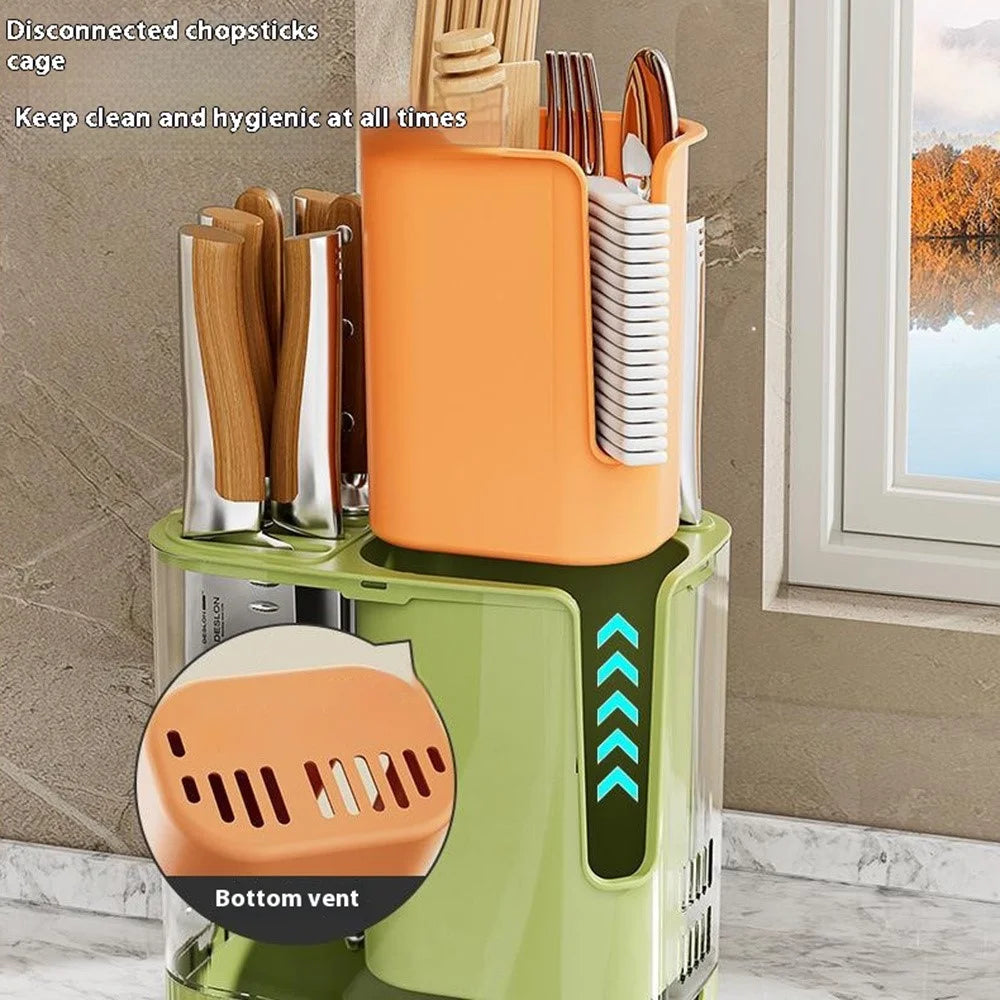 Rotating Knife Block Utensil Holder Countertop Organizer for Knives Chopsticks Spoons Kitchen Storage Rack - Green - 3