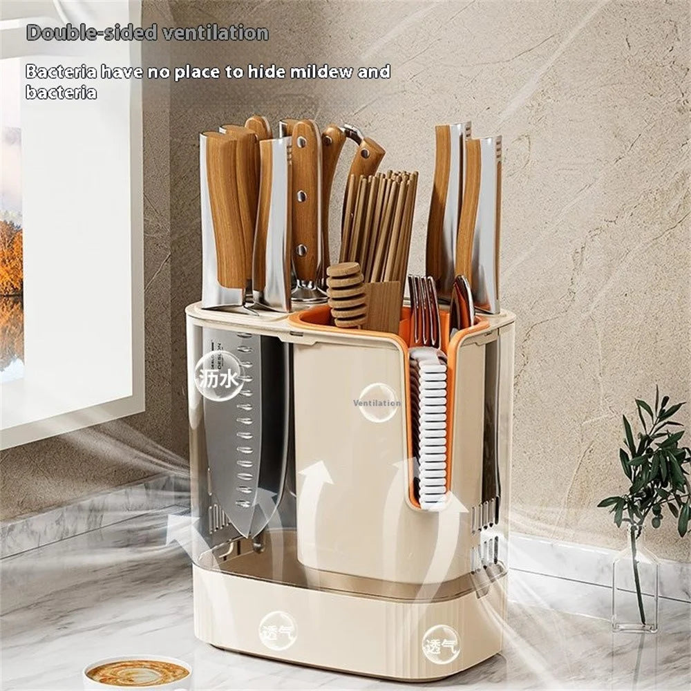 Rotating Knife Block Utensil Holder Countertop Organizer for Knives Chopsticks Spoons Kitchen Storage Rack - Green - 4
