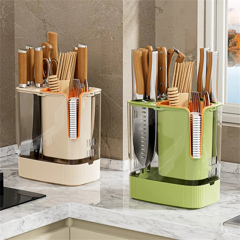 Rotating Knife Block Utensil Holder Countertop Organizer for Knives Chopsticks Spoons Kitchen Storage Rack - Green - 5