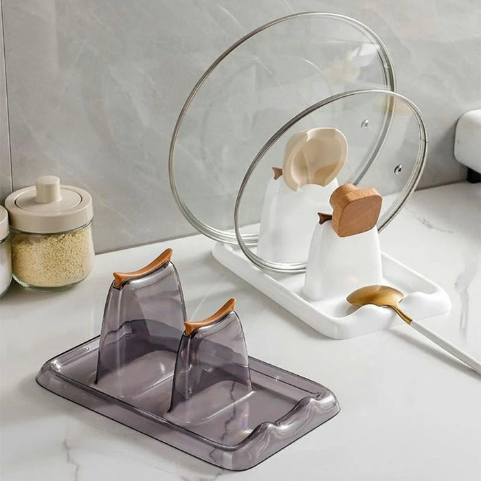 Pot Lid Rack Kitchen Organizer Utensil Holder PET Silicone Countertop Storage Cutting Board Stand - White - 6