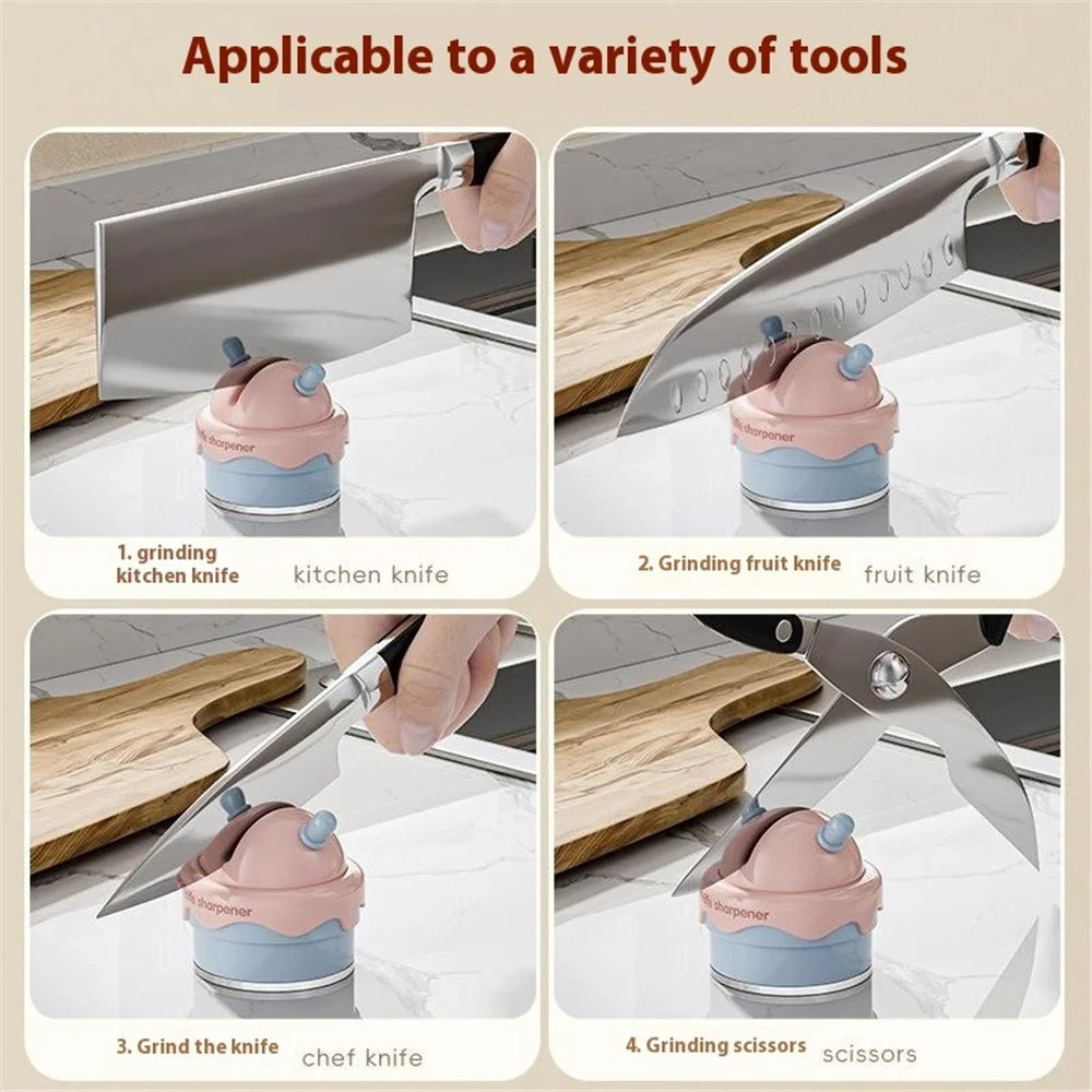 Portable Ice Cream Shaped Suction Cup Kitchen Knife Sharpener Tungsten Steel Whetstone - Pink - 2