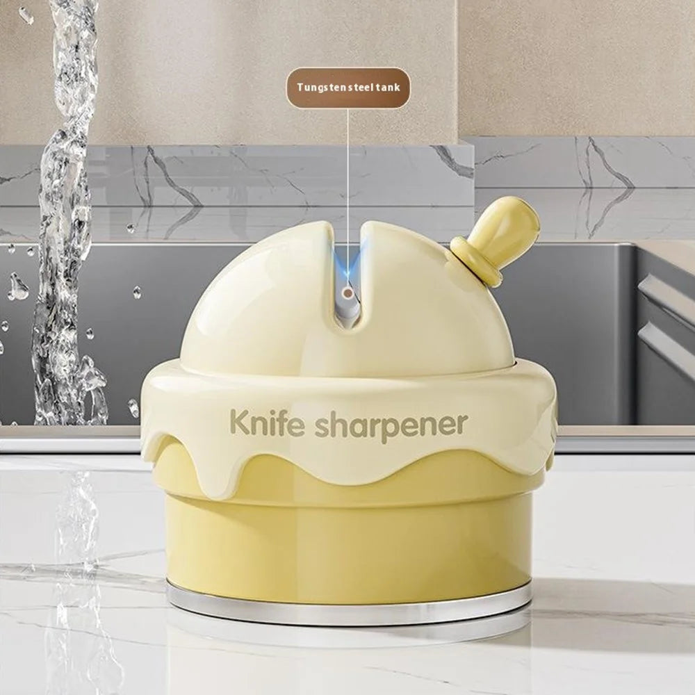 Portable Ice Cream Shaped Suction Cup Kitchen Knife Sharpener Tungsten Steel Whetstone - Pink - 5