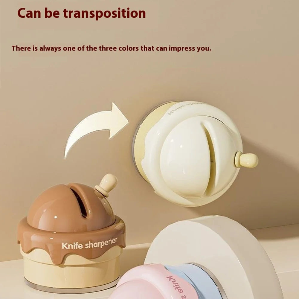 Portable Ice Cream Shaped Suction Cup Kitchen Knife Sharpener Tungsten Steel Whetstone - Pink - 7