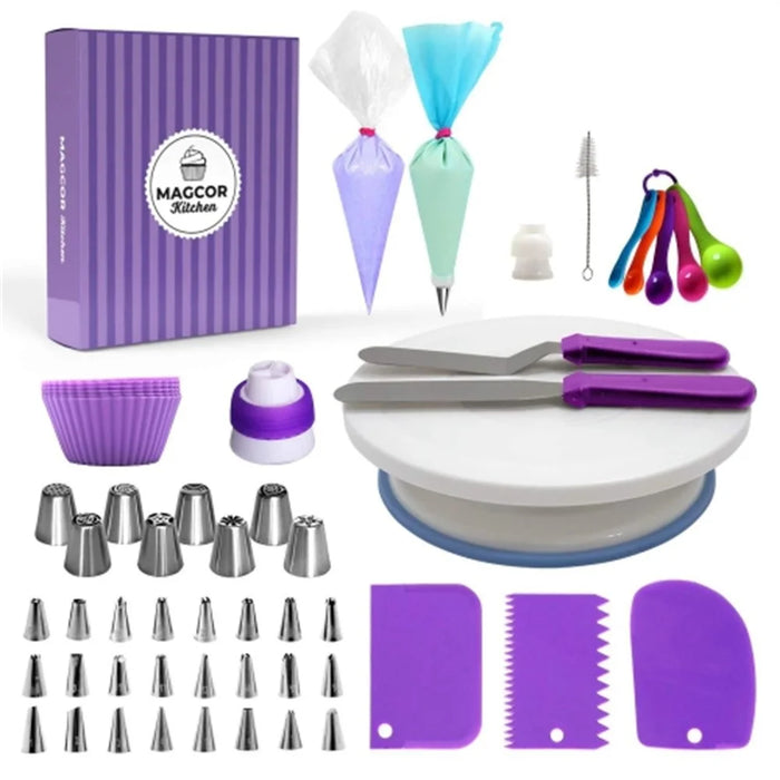60PCS Cake Decorating Turntable Set Piping Tips Nozzles Silicone Bags Baking DIY Kit (No FDA Certificate) - 1