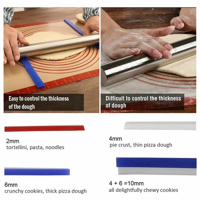 6Pcs / Set 2 / 4 / 6mm Silicone Measuring Dough Thickness Strips Rolling Pin Spacers Sticks for Baking ( BPA Free, No FDA ) - 4