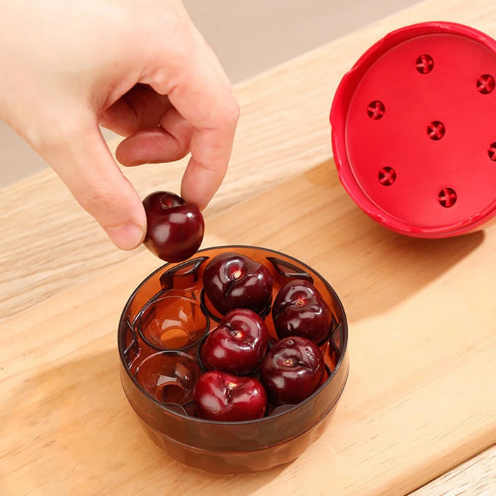 Cherry Pitter 7 Hole Seed Remover Olive Pitters Tool Pit Remover Portable Fruit Corer for Kitchen (BPA Free, No FDA) - Red - 3