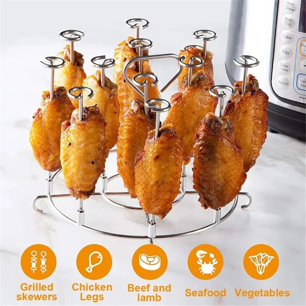 304 Stainless Steel Oven Rack Air Fryer Accessory Vertical Grill Microwave Barbecue Skewer Stand (No FDA) - 2