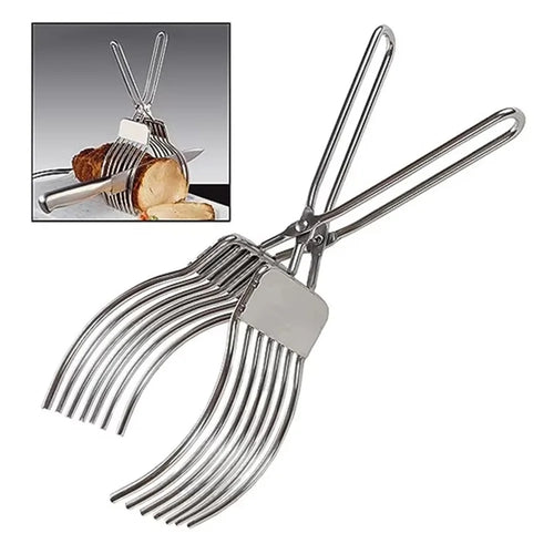 Stainless Steel Slicer Tongs Ham Hot Dog Sausage Bread Slicing Holder Kitchen Tool (BPA Free, No FDA) - 1