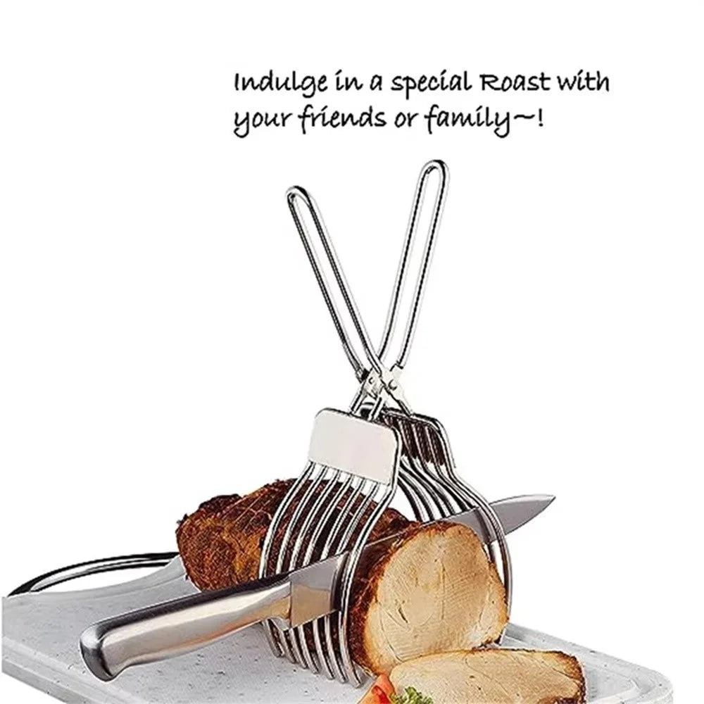 Stainless Steel Slicer Tongs Ham Hot Dog Sausage Bread Slicing Holder Kitchen Tool (BPA Free, No FDA) - 3