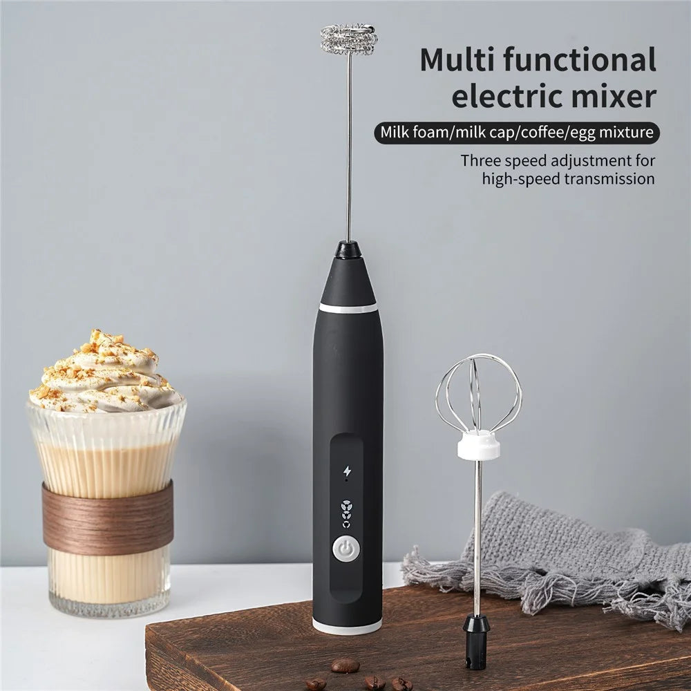 Wireless Electric Mini Egg Beater Milk Frother Coffee Drink Mixer Handheld Foam Maker (BPA Free, No FDA) - Black - 2