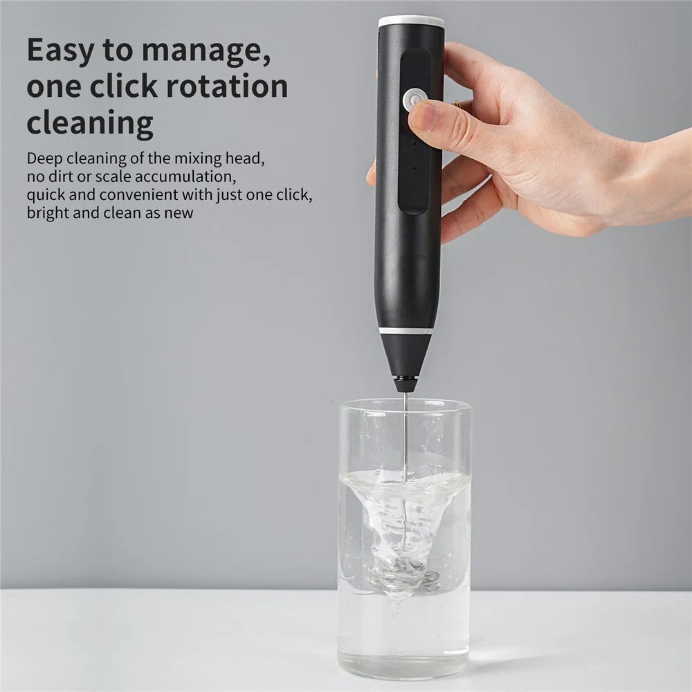 Wireless Electric Mini Egg Beater Milk Frother Coffee Drink Mixer Handheld Foam Maker (BPA Free, No FDA) - Black - 3