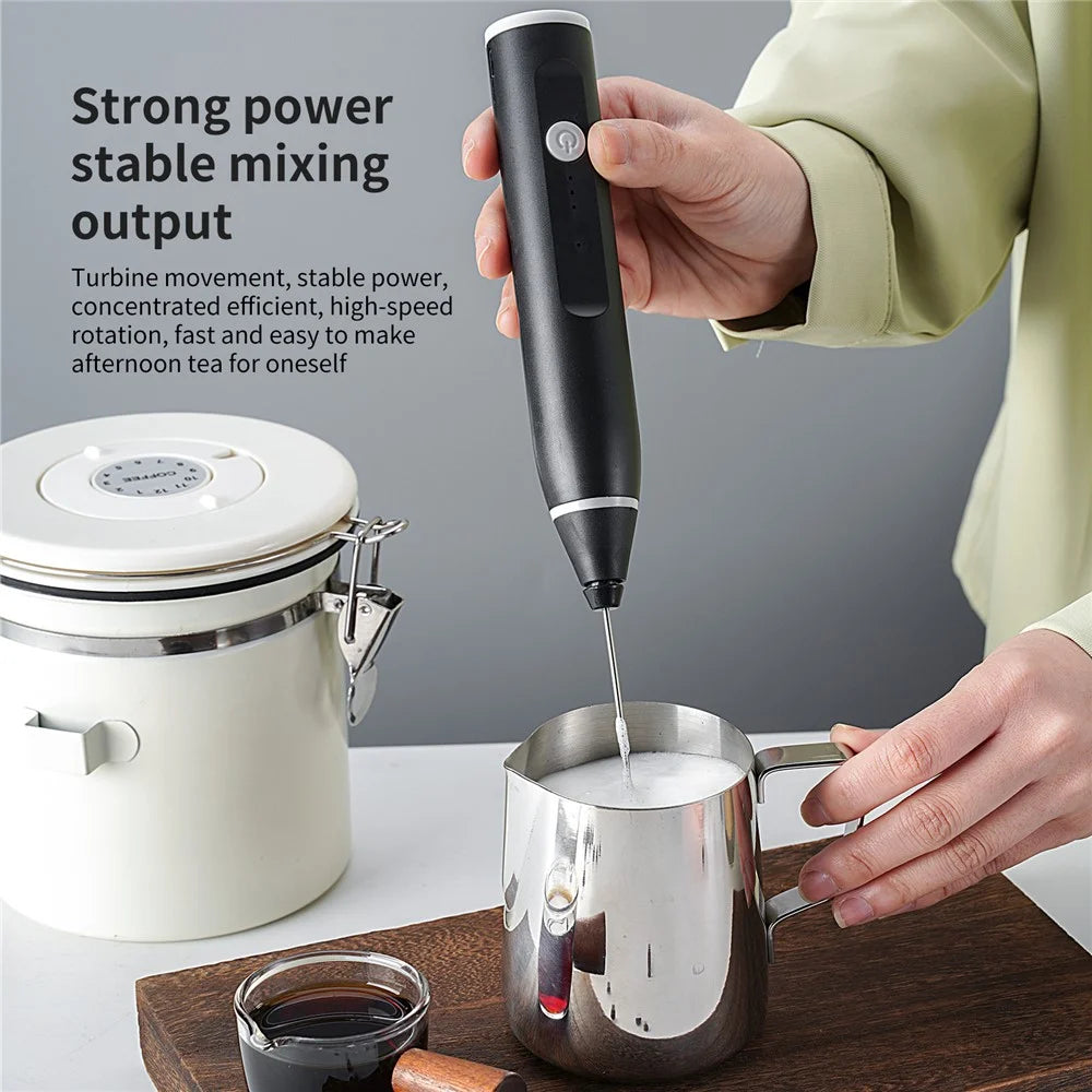 Wireless Electric Mini Egg Beater Milk Frother Coffee Drink Mixer Handheld Foam Maker (BPA Free, No FDA) - Black - 4