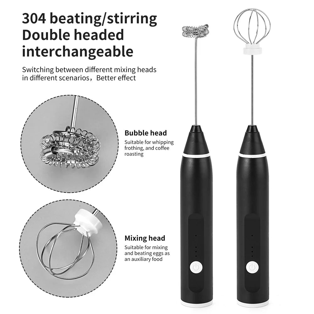 Wireless Electric Mini Egg Beater Milk Frother Coffee Drink Mixer Handheld Foam Maker (BPA Free, No FDA) - Black - 6