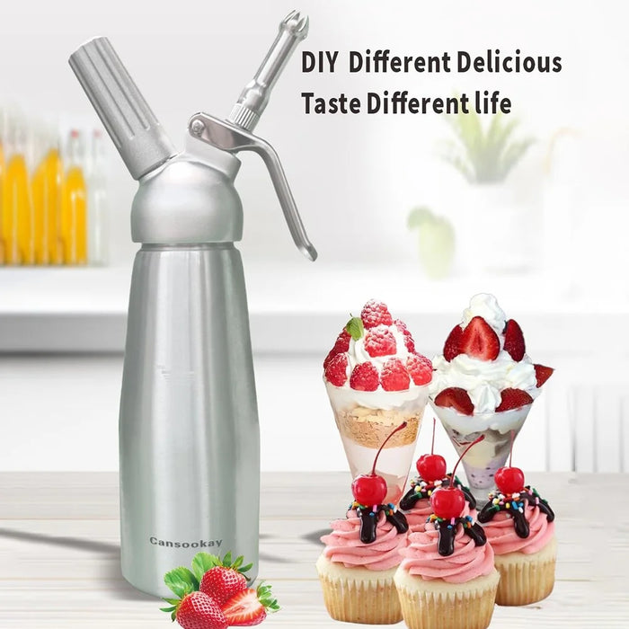 Aluminum Cream Whipper Dispenser for Coffee Cake Decorating 500ML Whipped Cream Maker (No FDA) - 3