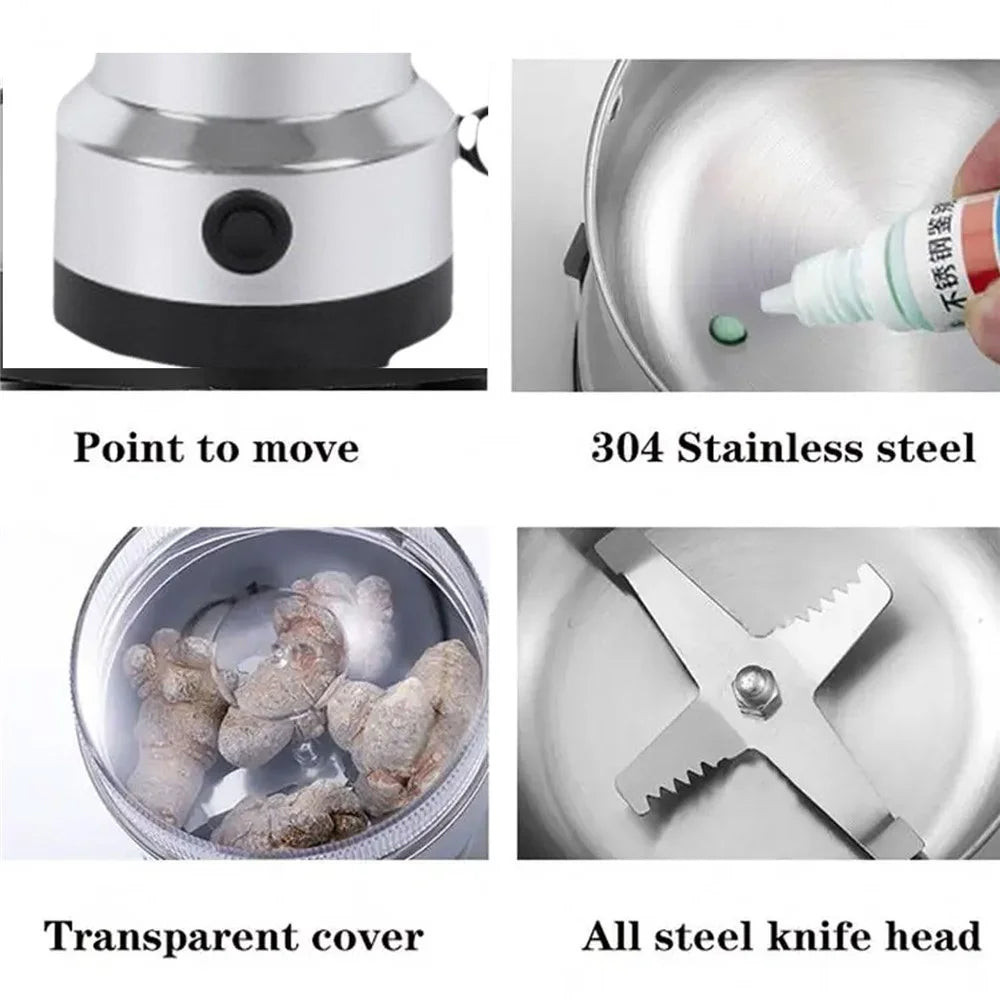 4 Blades 150KW Kitchen Electric Spice Mill 300ml Stainless Steel Coffee Grinder Herb Grinding Machine (FDA  /  LFGB  /  CE Certified) - EU Plug - 6
