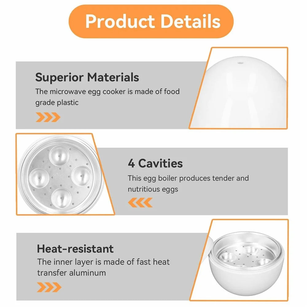 Creative Egg Shaped PP + Aluminum Kitchen Microwave Egg Steamer for 4 Eggs (BPA Free, No FDA Certificate) - 3