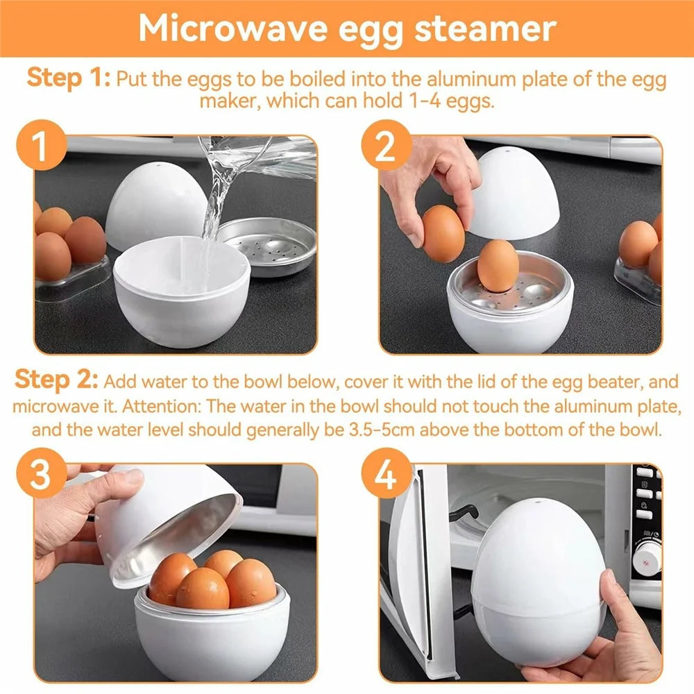 Creative Egg Shaped PP + Aluminum Kitchen Microwave Egg Steamer for 4 Eggs (BPA Free, No FDA Certificate) - 5
