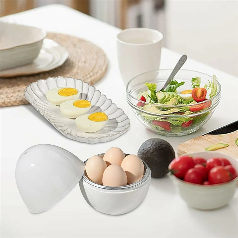 Creative Egg Shaped PP + Aluminum Kitchen Microwave Egg Steamer for 4 Eggs (BPA Free, No FDA Certificate) - 6