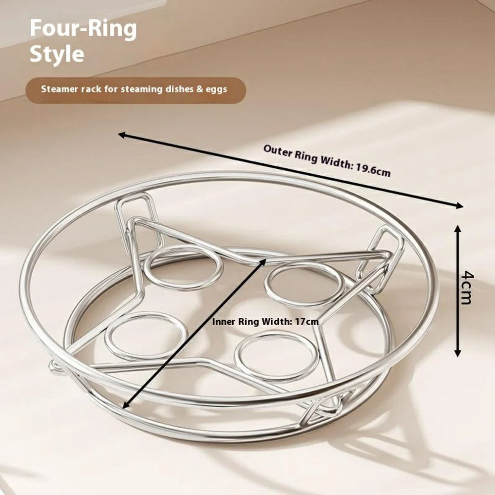 Stainless Steel Steaming Rack 4-Ring Design Thickened Solid Water Separator Egg Steamer Stand for Home - 3