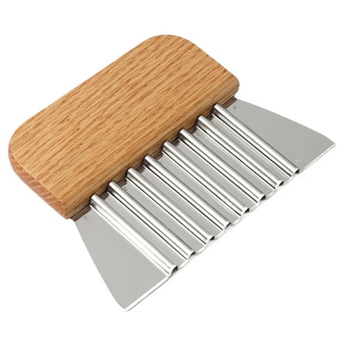 Potato Chipper Stainless Steel Wavy Blade Potato Crinkle Cutter Wooden Handle Cutting Tool (BPA Free, No FDA) - 1