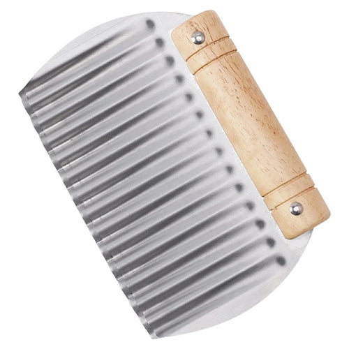Wavy Blade French Fry Cutter Stainless Steel Potato Crinkle Cutter with Wooden Handle (BPA Free, No FDA) - 1