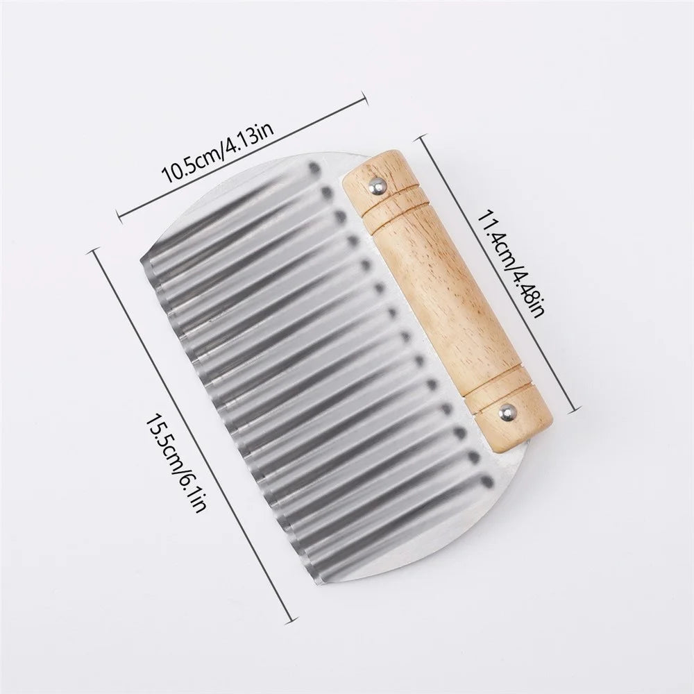 Wavy Blade French Fry Cutter Stainless Steel Potato Crinkle Cutter with Wooden Handle (BPA Free, No FDA) - 3
