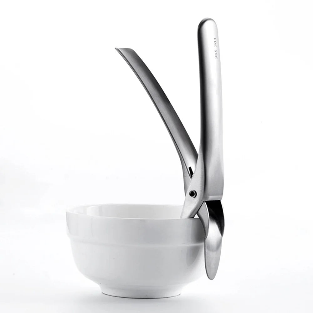 304 Stainless Steel Anti-Scald Tongs Kitchen Hot Plate Gripper Ergonomic Non-Slip Clamp for Bowl Dish - Silver - 2