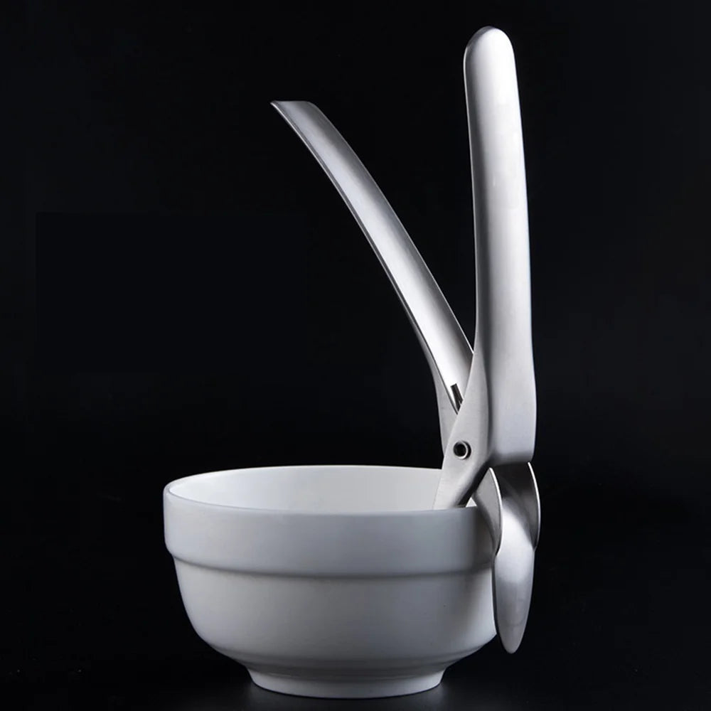 304 Stainless Steel Anti-Scald Tongs Kitchen Hot Plate Gripper Ergonomic Non-Slip Clamp for Bowl Dish - Silver - 6