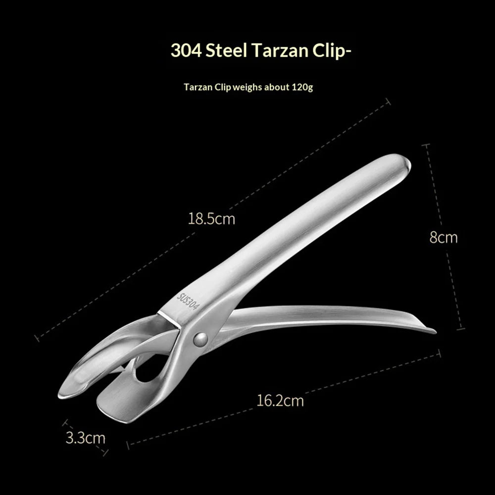 304 Stainless Steel Anti-Scald Tongs Kitchen Hot Plate Gripper Ergonomic Non-Slip Clamp for Bowl Dish - Silver - 7