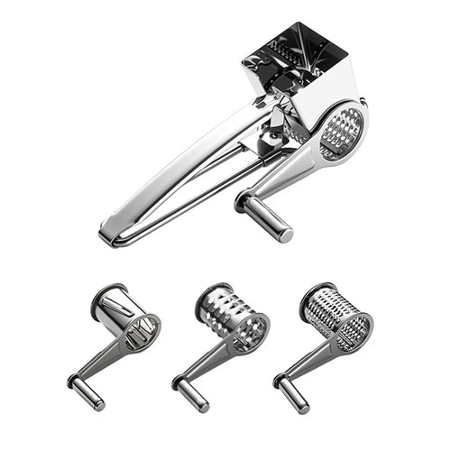 3 in 1 Stainless Steel Cheese Grater Hand Crank Rotary Grater with 3 Blades for Kitchen (FCM Tested) - Silver - 1