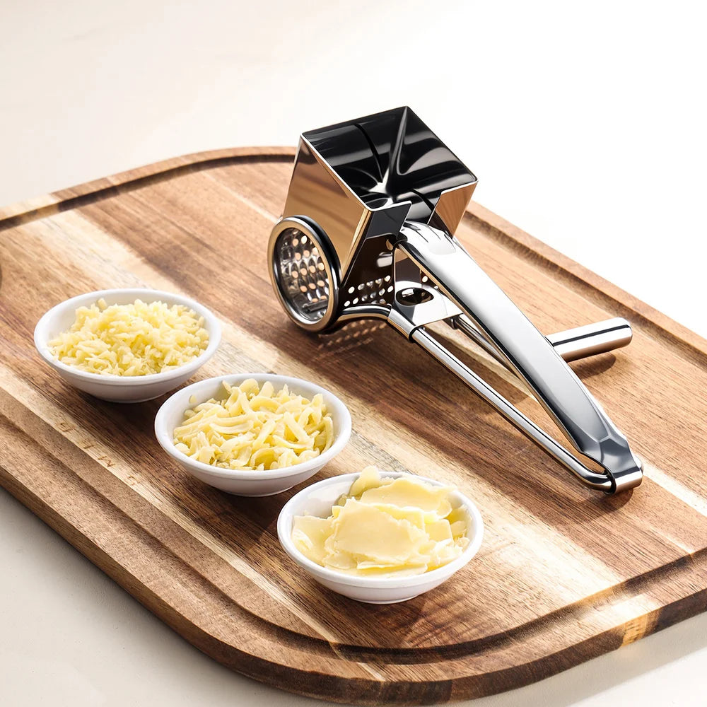 3 in 1 Stainless Steel Cheese Grater Hand Crank Rotary Grater with 3 Blades for Kitchen (FCM Tested) - Silver - 2