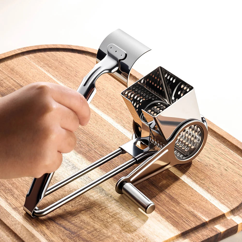 3 in 1 Stainless Steel Cheese Grater Hand Crank Rotary Grater with 3 Blades for Kitchen (FCM Tested) - Silver - 5