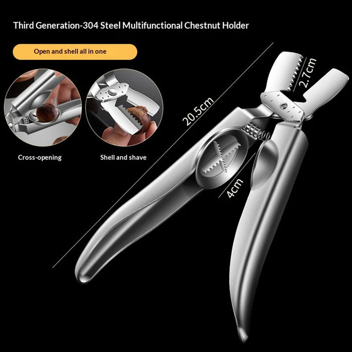 304 Stainless Steel Chestnut Clip Quick Opener Chestnut Shell Peeler Cracker Tool Kitchen Gadget (FCM Tested) - Silver - 2