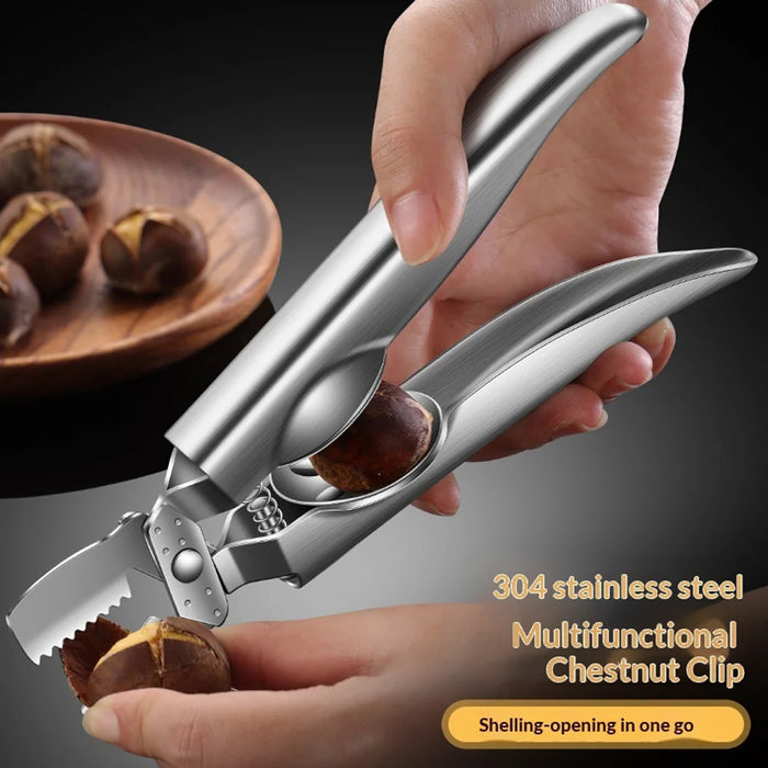 304 Stainless Steel Chestnut Clip Quick Opener Chestnut Shell Peeler Cracker Tool Kitchen Gadget (FCM Tested) - Silver - 3