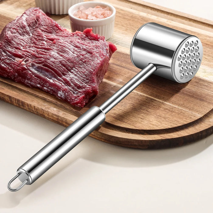 304 Stainless Steel Meat Tenderizer Hammer Long Handle Meat Mallet Kitchen Tool (FCM Tested, BPA Free) - Square Tail - 2