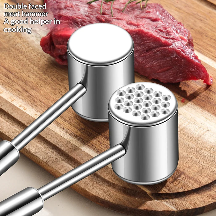 304 Stainless Steel Meat Tenderizer Hammer Long Handle Meat Mallet Kitchen Tool (FCM Tested, BPA Free) - Square Tail - 3