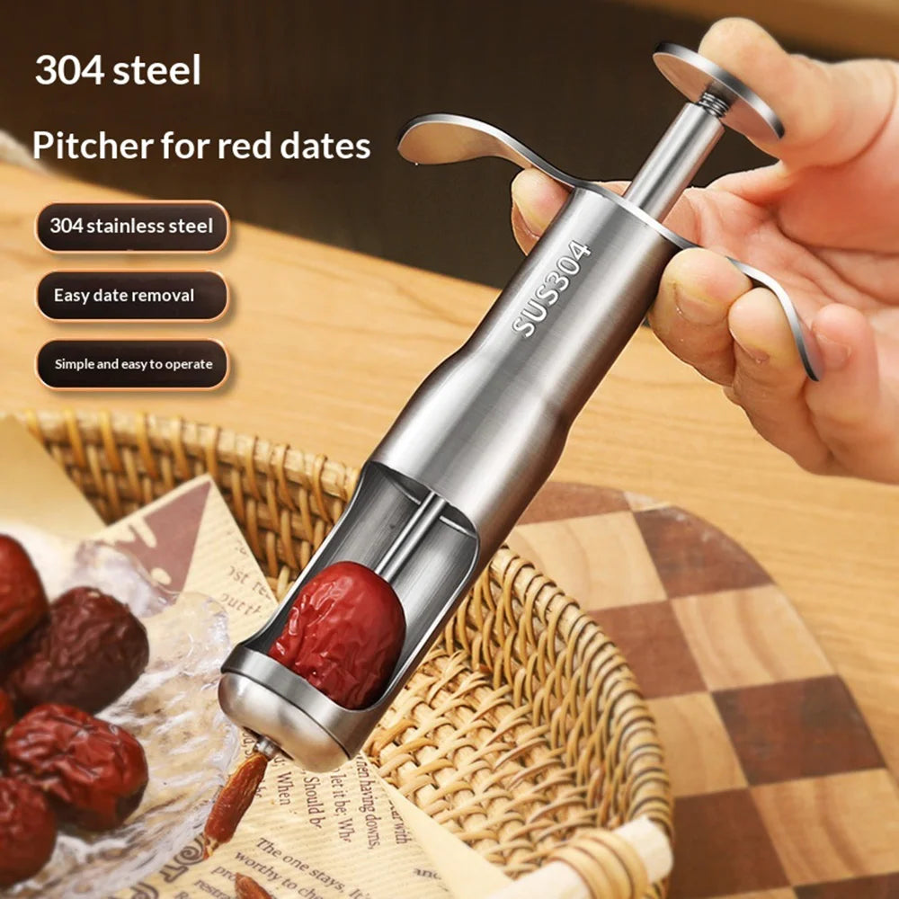 Size S Red Date Pitter 304 Stainless Steel Jujube Corer Fruit Core Remover Tool (FCM Tested, BPA Free) - Size S - 3
