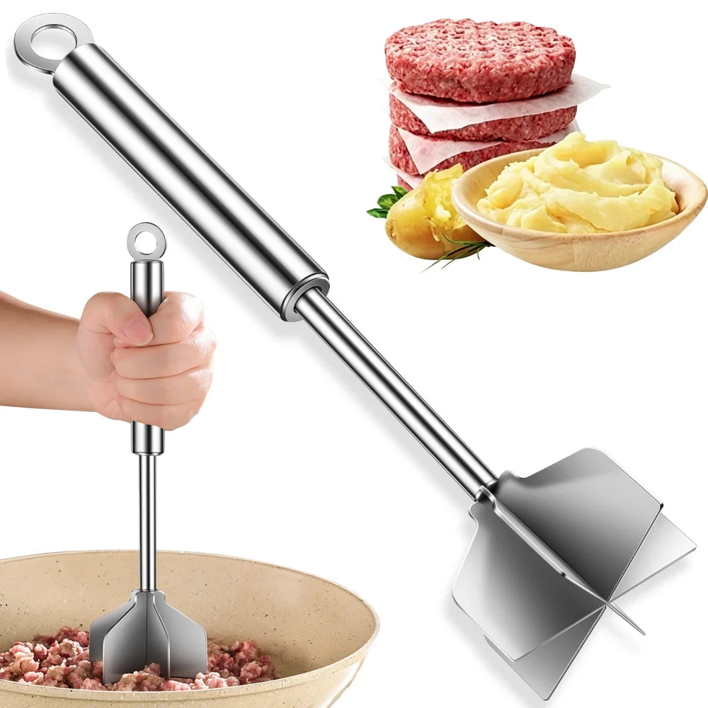 304 Stainless Steel Meat Masher Multi-function 6-Blade Potato Masher Food Chopper Kitchen Tool (BPA Free, No FDA) - Silver - 2