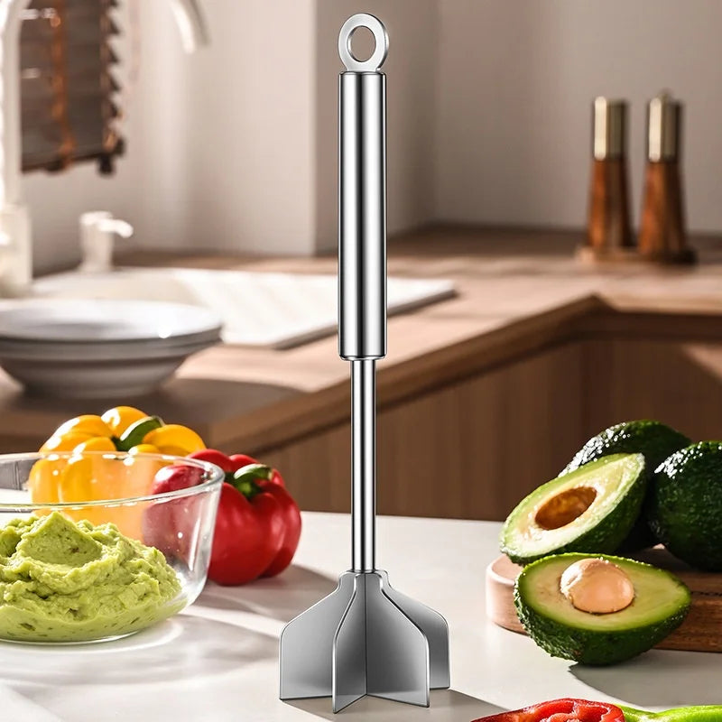 304 Stainless Steel Meat Masher Multi-function 6-Blade Potato Masher Food Chopper Kitchen Tool (BPA Free, No FDA) - Silver - 3