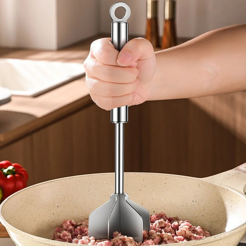 304 Stainless Steel Meat Masher Multi-function 6-Blade Potato Masher Food Chopper Kitchen Tool (BPA Free, No FDA) - Silver - 4